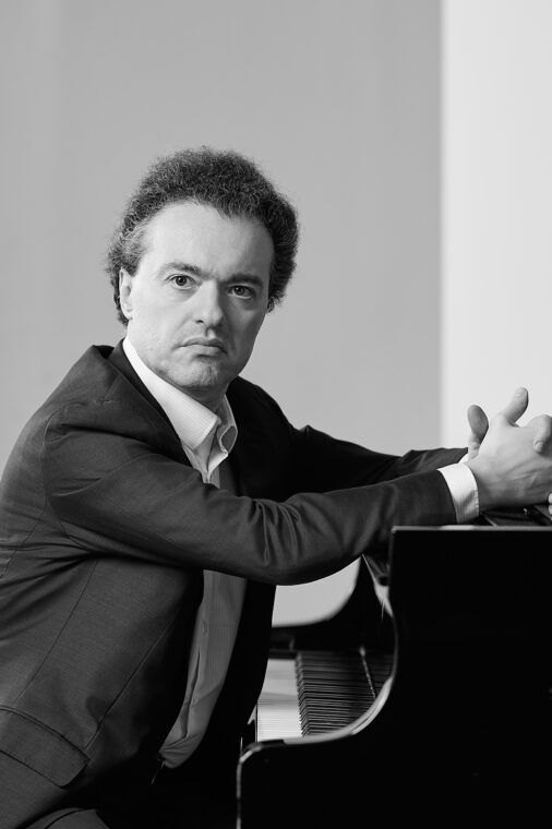 Famous Pianist at the piano in black and white